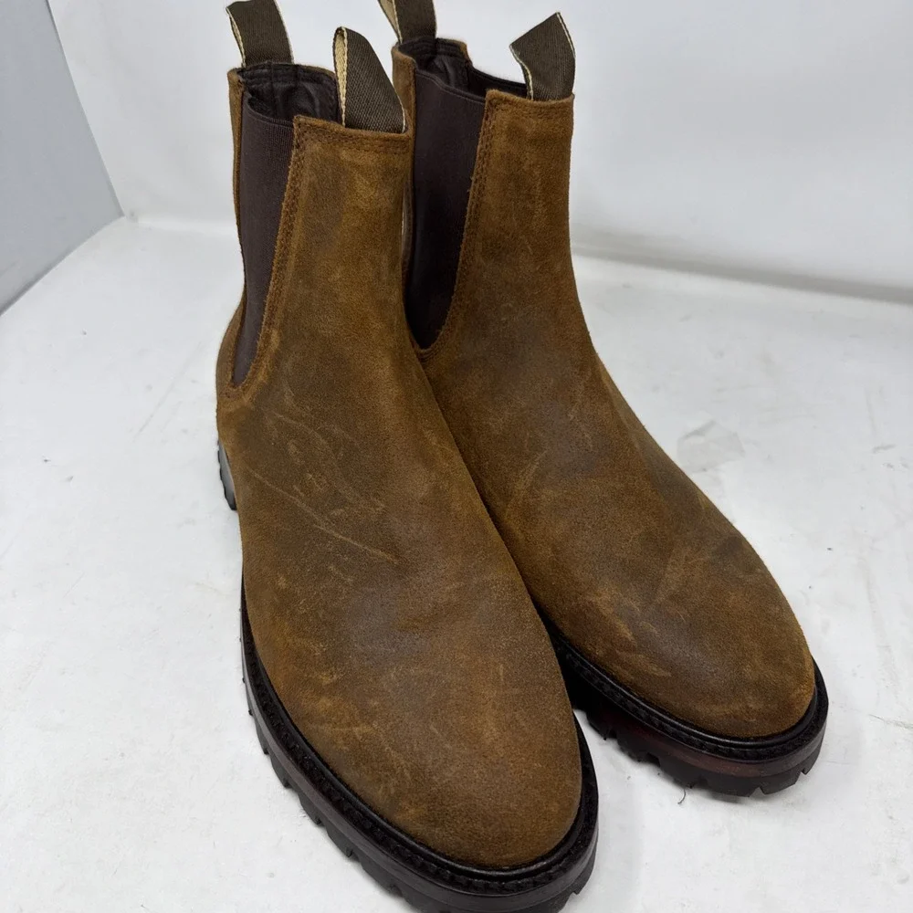 Men 10.5 Taylor Stitch Ranch Boot Redwood Waxed Suede Chelsea Ankle Vibram Brown